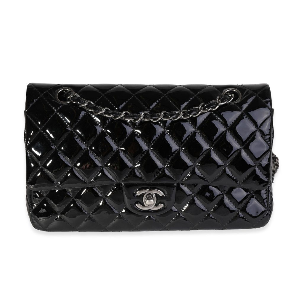 Chanel Black Quilted Patent Leather Medium Classic Double Flap Bag